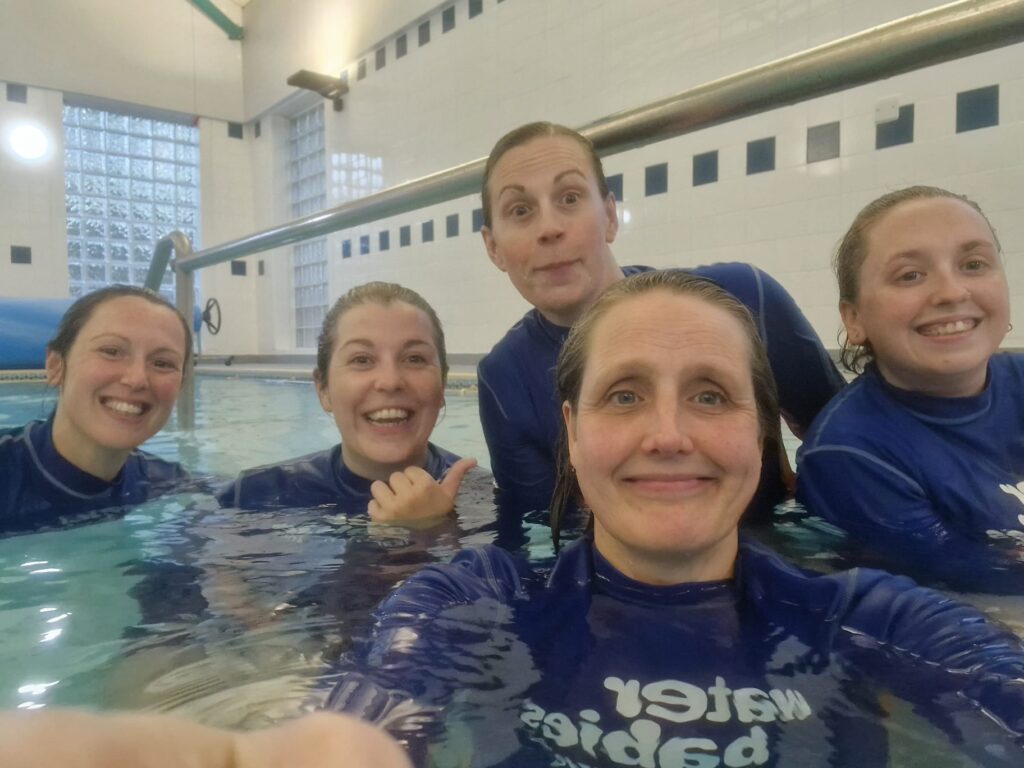 water babies teacher jess with other water babies teachers