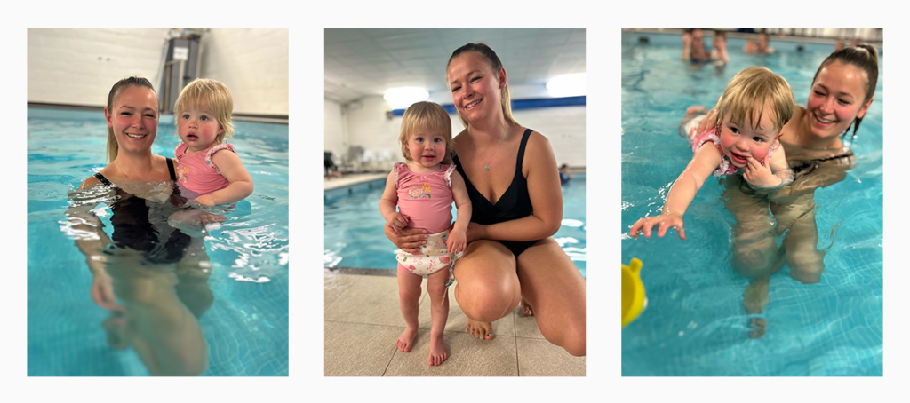 mum and estella in a water babies lesson