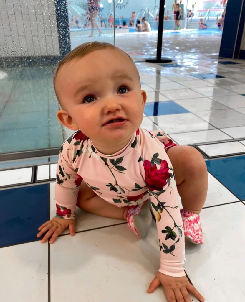 baby at water babies lesson in slipfree clothing