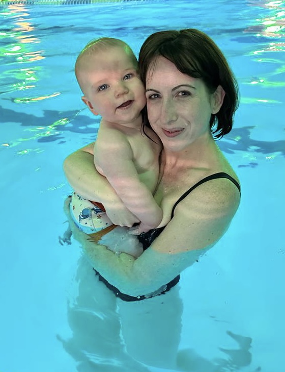 mum kelly and orson in a water babies lessons