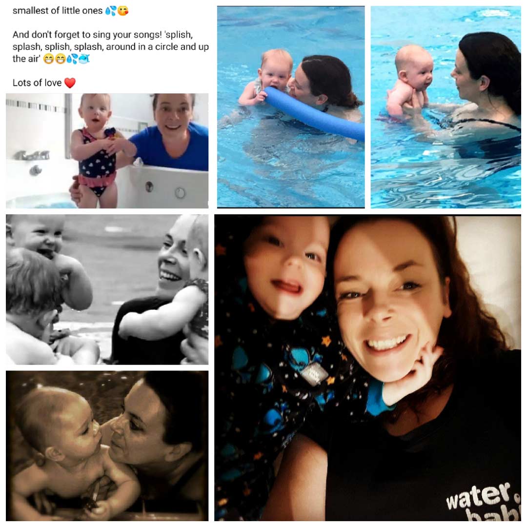 sarah arkle with her water babies teaching during covid