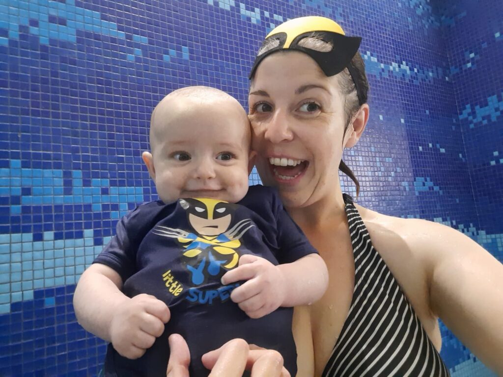 Jess and Logan dressed up as Wolverine for their Water Babies sponsored swim for Splashathon.